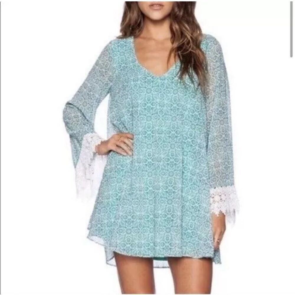 Show Me Your Mumu Portabella Printed Tunic Teal Minidress size M